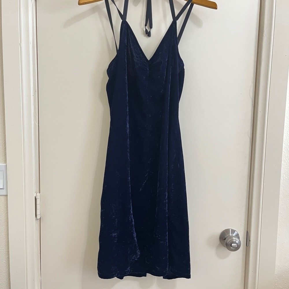 Y2K Velvet Midi Slip Dress Small‎ Blue Strappy Ruched Bust 90s Fairy Grunge Goth